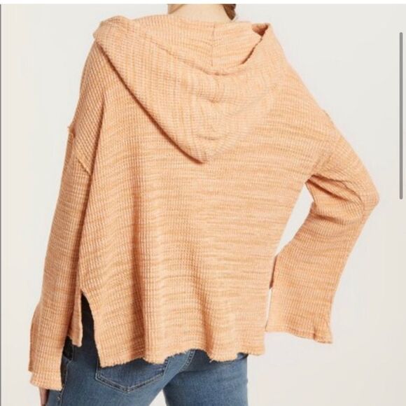 Free People , Erica hoodie waffle top orange size small - Picture 2 of 11